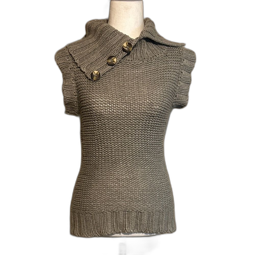 Poof Excellence Gray Chunky Cable Knit Cowl Neck Cap Sleeve Sweater L